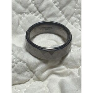 Tungsten Carbide Ring Silver Faceted Wedding Band Comfort Fit Men Women Size 11